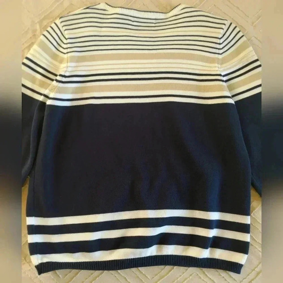 alfred dunner Sweater, Navy, Ivory, & Tan w/Silver Stars, Small - Picture 2 of 11
